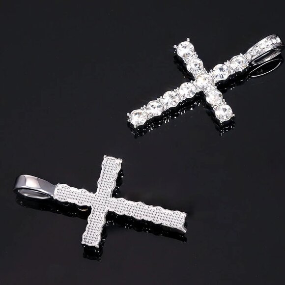 ⭐ 2PC 24" Diamond Hip Hop Necklace and Cross Pendant With 4mm Diamonds  ⭐ - Picture 8 of 11